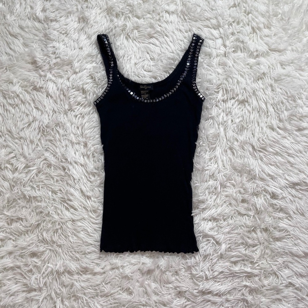 y2k black cotton sequin trim tank top small